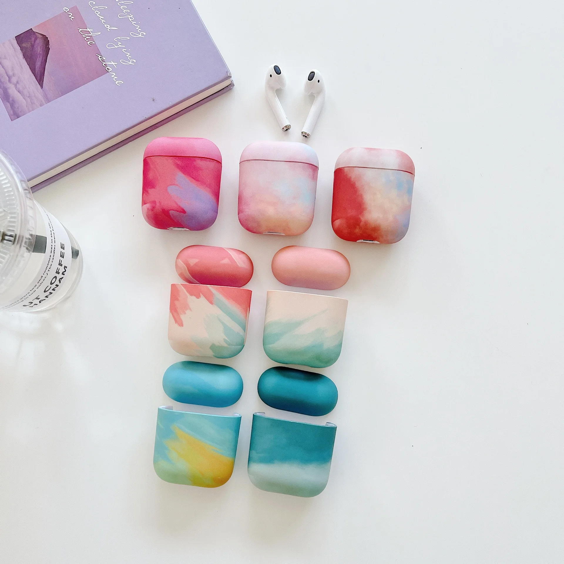 

Чехол для AirPods 2 1 Pro, Официальный чехол с акварелью, матовым мраморным рисунком, Жесткий Чехол для наушников из поликарбоната, чехол с зарядны...