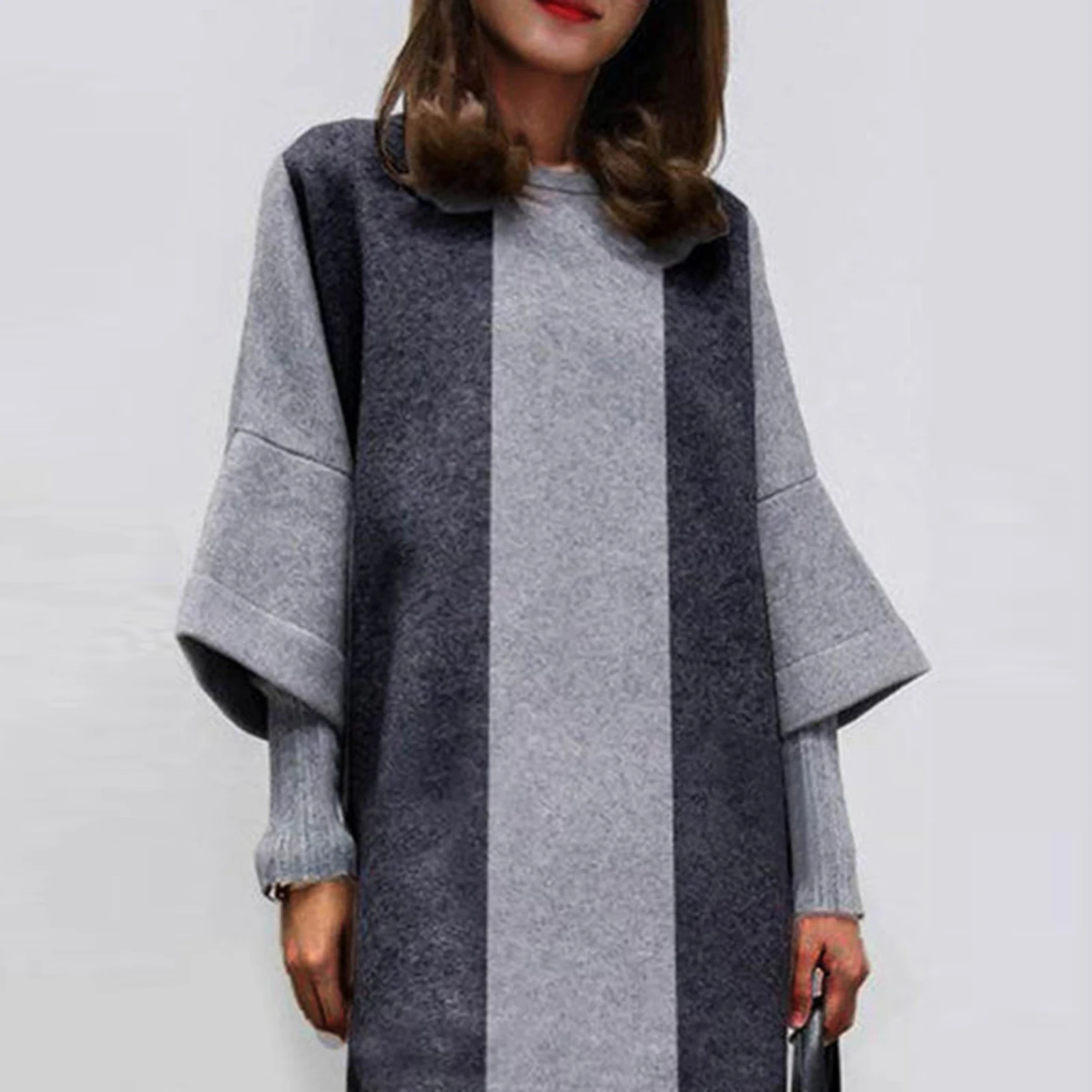 Осень-зима Женская свободная шерстяная блузка в полоску с коротким рукавом и