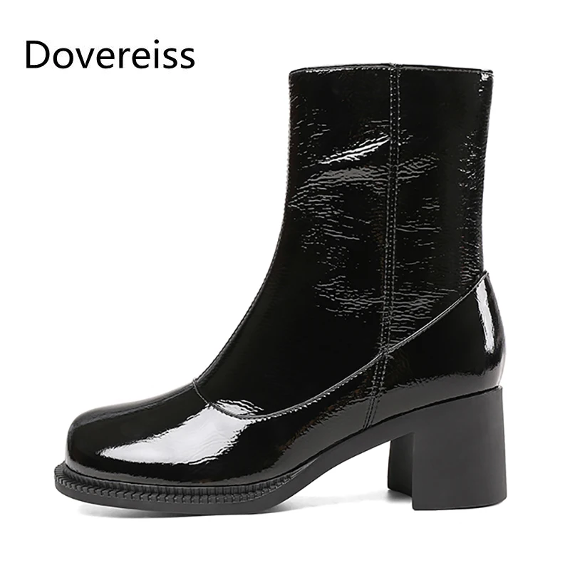 

Dovereiss Fashion Women's Shoes Winter Sexy Elegant Concise Mature Pure color White Buckle Short boots Square toe Zipper 40
