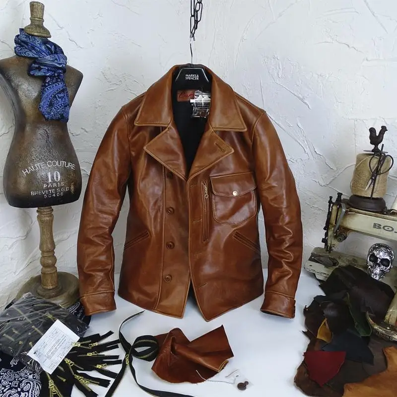 

oil wax spot Italy selling Rider bear Japanese head layer cowhide leather restoring ancient village brown jacket