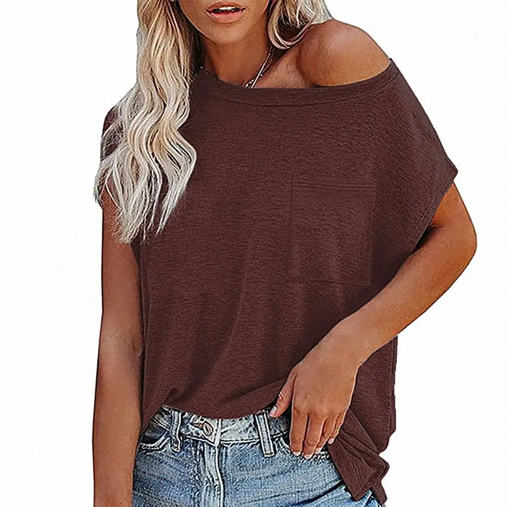 

T-shirt Short Sleeve Loose Women Solid Color Off Shoulder T-shirt for Summer plus size tops for women 3xl loose woman 2021