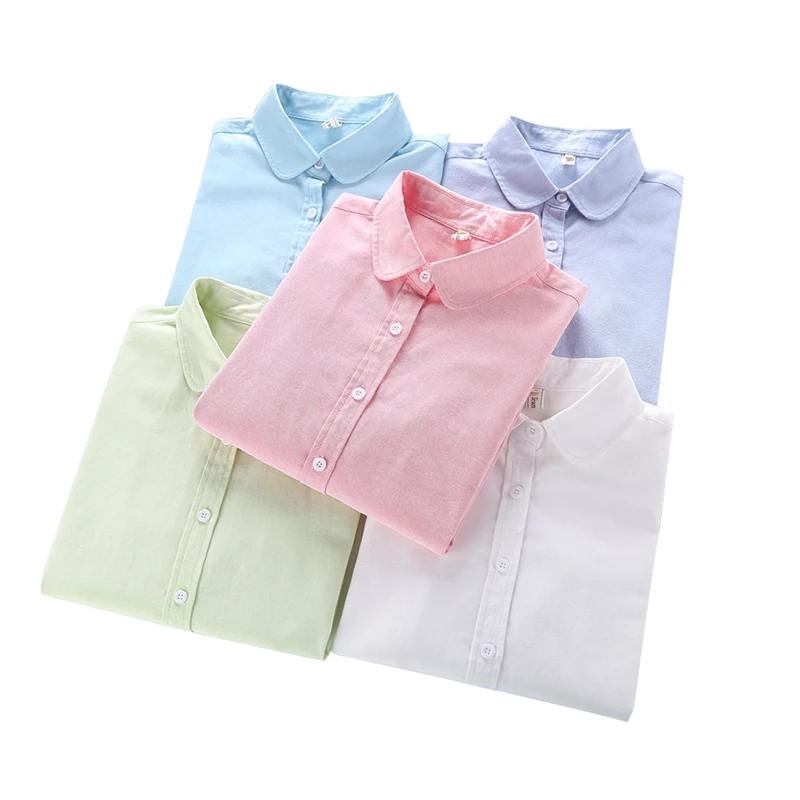 Блузка женская Повседневная однотонная хлопковая рубашка из ткани Оксфорд с