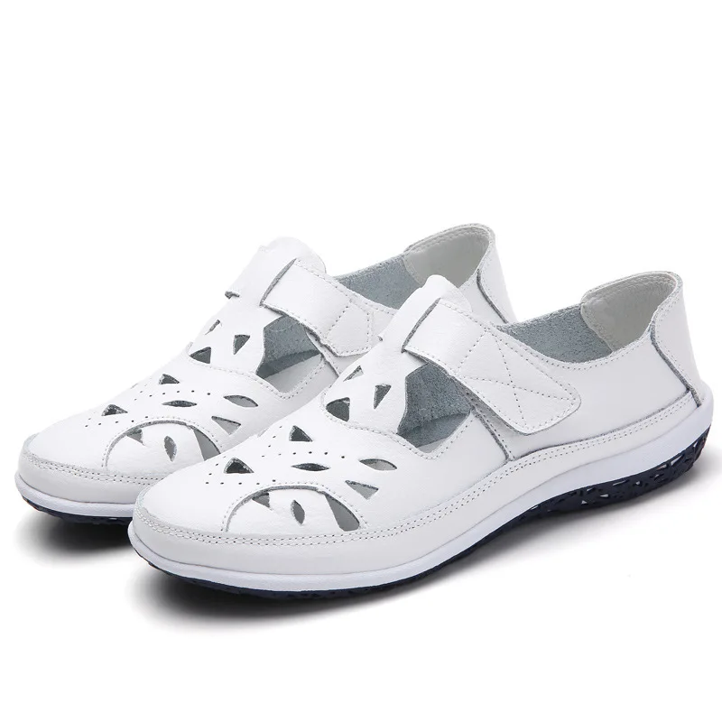 

Women Rome Sandals Split Leather Soft Bottom Summer Shoes Woman Casual Flat Sandals Cut-out Ladies Sandalias Plus Size 42