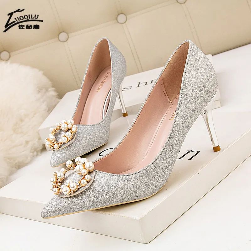 Женская обувь на высоком каблуке свадебные туфли лодочки золотого и серебряного