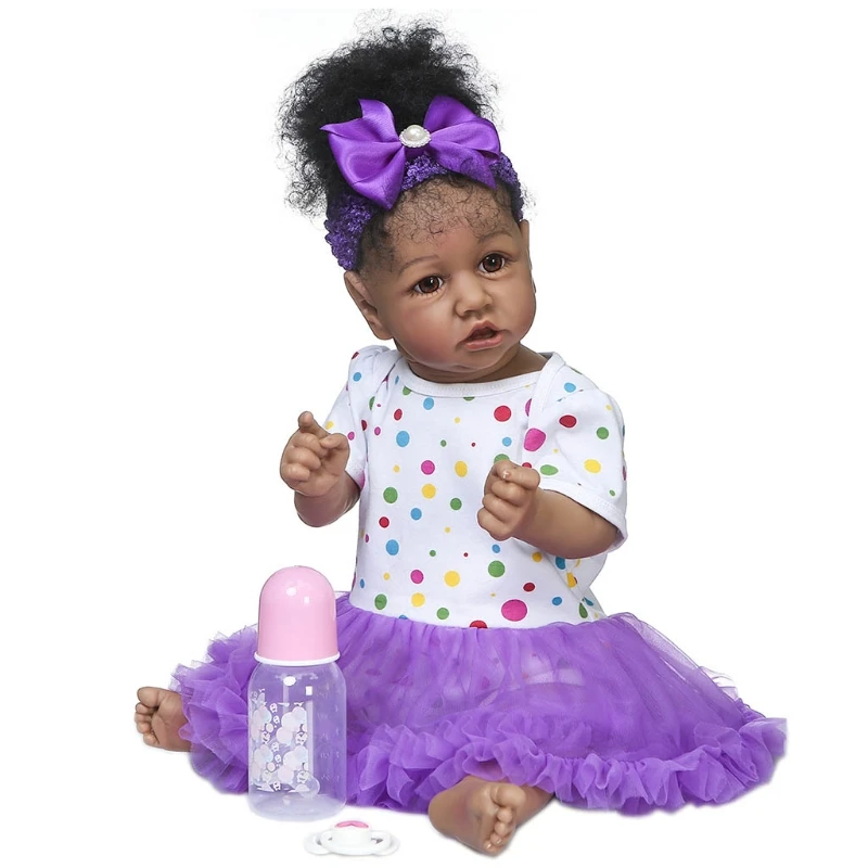 

55cm Black Reborn Toddler Dolls African American Soft Vinyl Silicone Full Body Waterproof Newborn Girl Baby