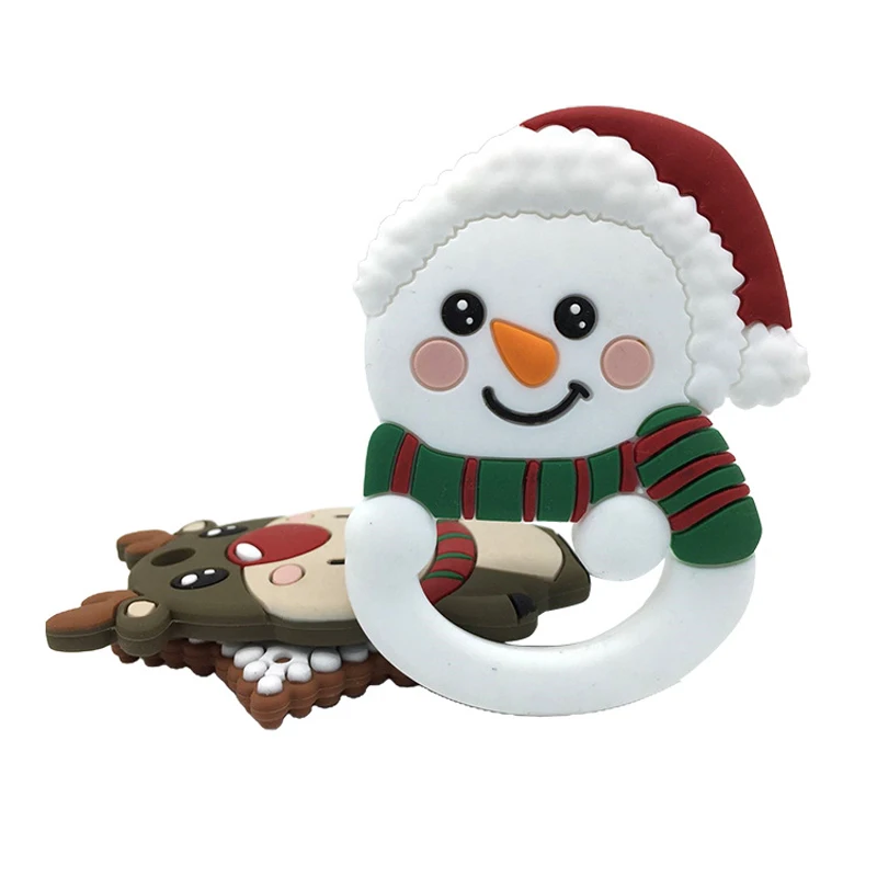 Baby Teething Toys Snowman Elk Silicone Teether BPA Free DIY Chew Necklace Pacifier Chain Pendant Food Grade  Christmas Gift