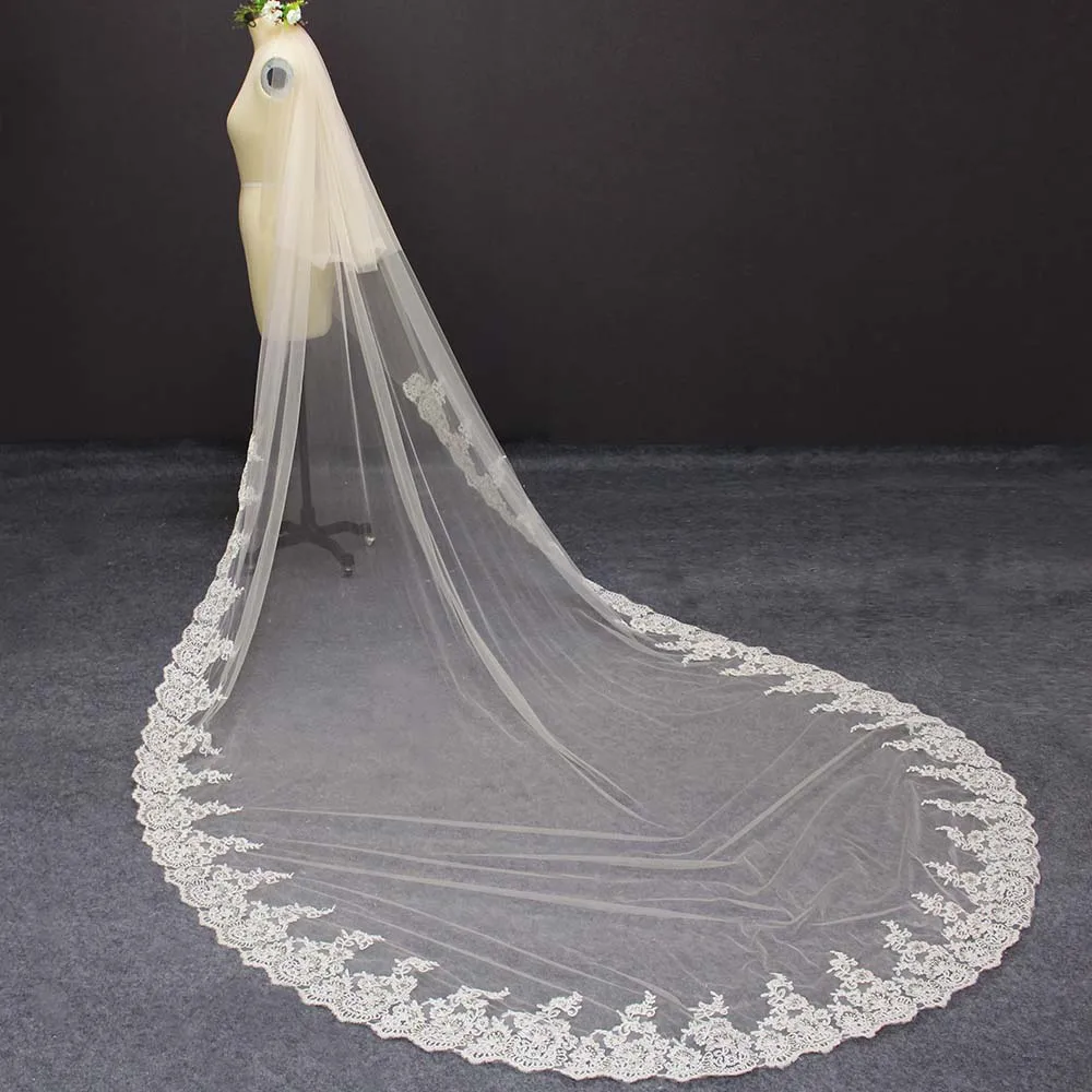 

Champagne 2 Layers Partial Lace Wedding Veil 3 Meters Long 2T Cover Face Bridal Veil Champagne/Ivory/White Bride Veil