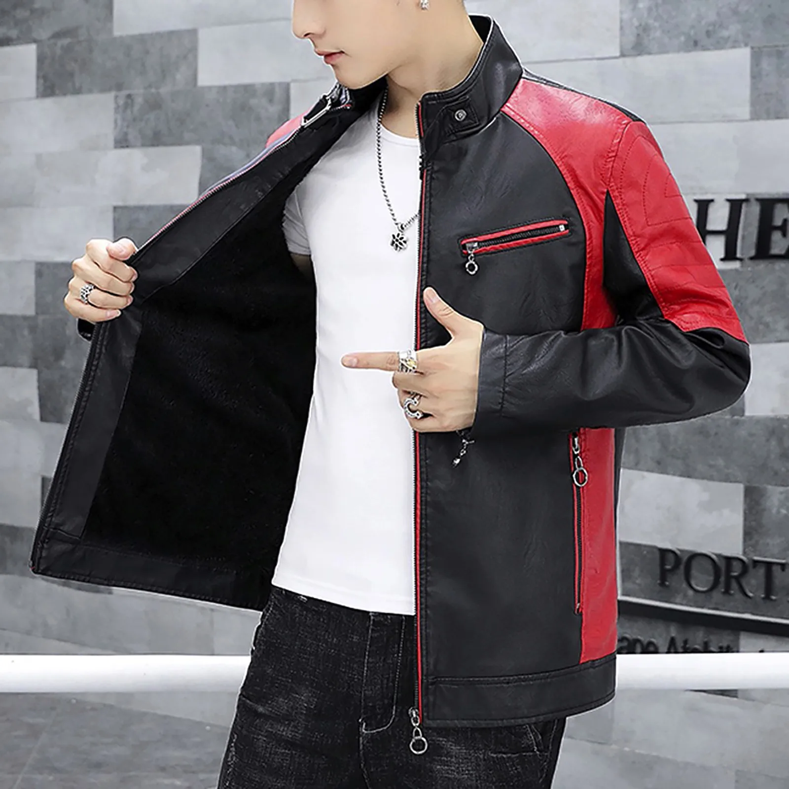 Куртка мужская кожаная на молнии модная повседневная верхняя одежда из