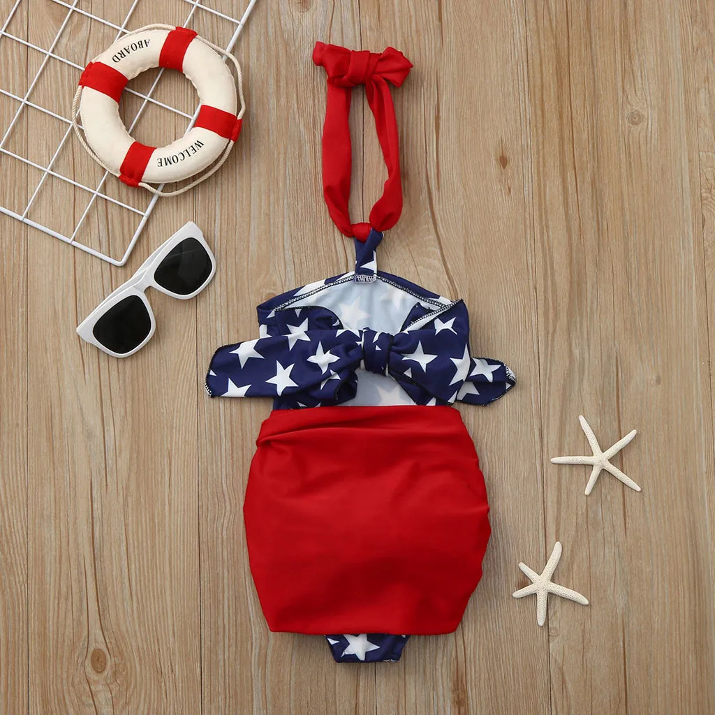 Купальник на бретельках со звездами для маленьких девочек 4 июля купальник с