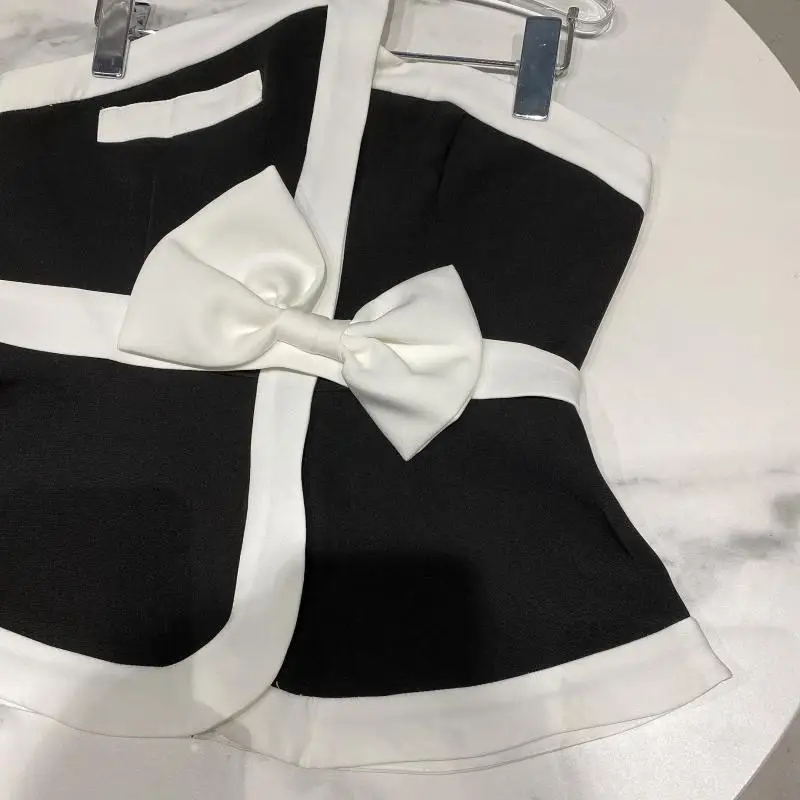 2021 Summer New Black And White Contrast Bow Waist Cross Waist Cover Bra