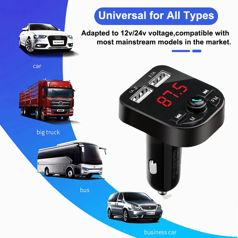 Автомобильный MP3 плеер V5.0 с поддержкой формата Bluetooth Wav пластиковый беспроводной