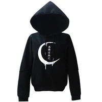 harajuku hoodie with japanese characters letters horror crescent moon printed sweatshirt black drawstring hoodie women poleron