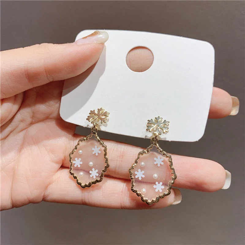 MENGJIQIAO Новые Модные прозрачные акриловые висячие серьги снежинки для женщин