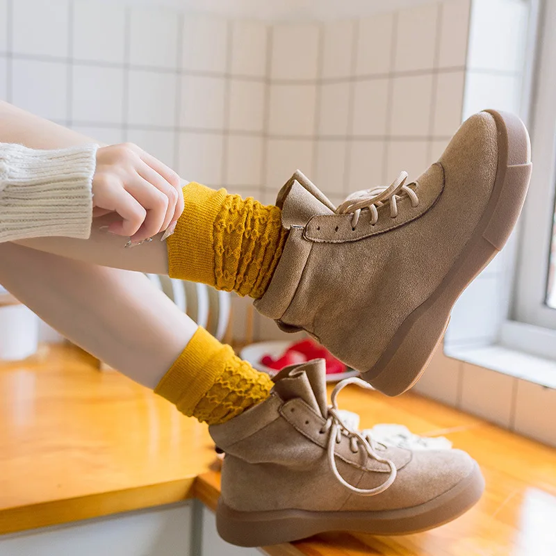 

Spring and Autumn Japanese Ladies Long Tube Cotton Socks Ladies Twist Calf Socks Solid Color Long Tube Cotton Socks Women