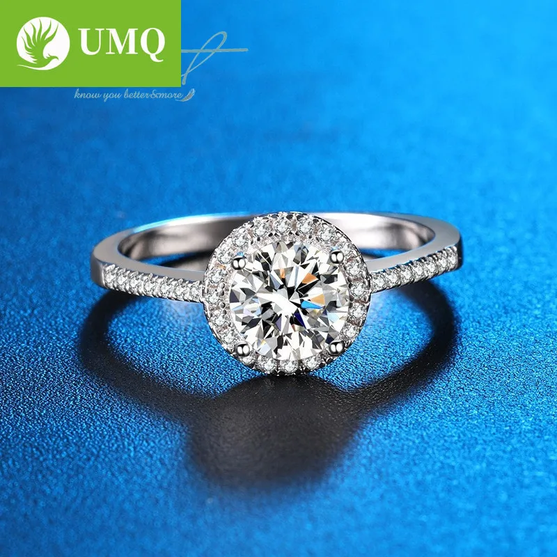 

UMQ Women T Classic 925 Platinum Plated 2 ct D Color Excellent Cut Pass Diamond Test Moissanite Slide Heart Wedding Ring