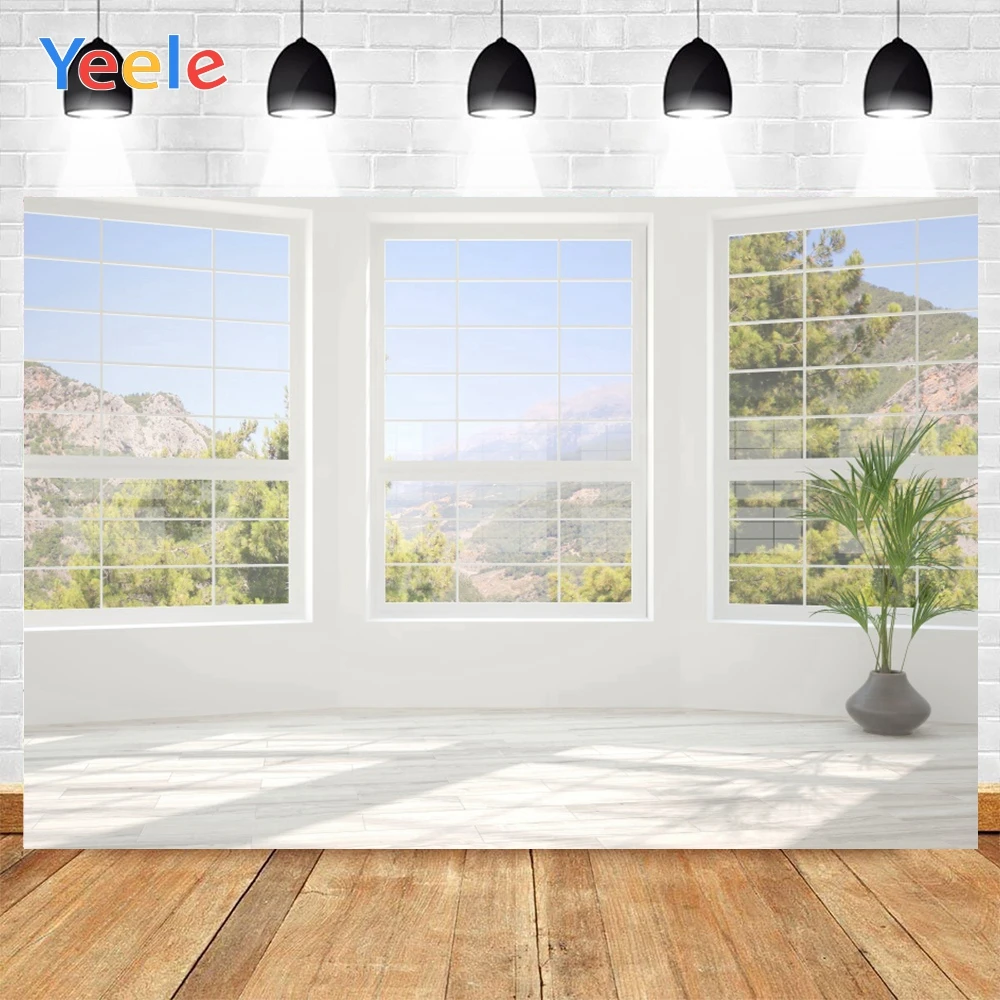 

Yeele White House And Windows Blue Sky Mountains And Trees Background Photophone Photography Backdrops for Decor Customized Size