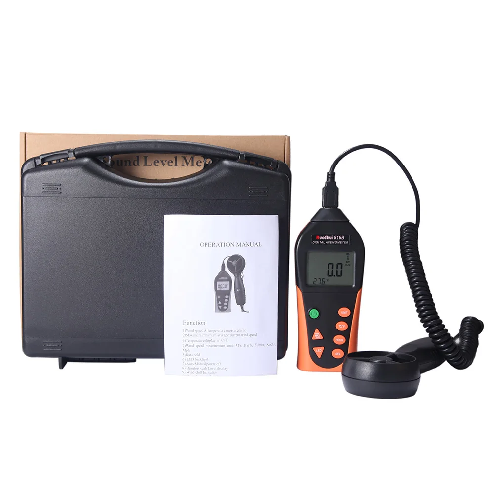 

RuoShui 816B Digital Anemometer Air Speed Sensor Measurement Temperature Velocity Wind Meter Speratue Vane Anemometro Windmeter