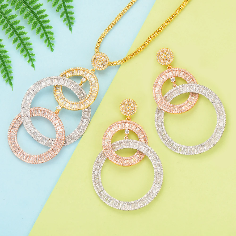 GODKI 2PCS Charms Women Wedding Necklace Earring Sets Jewelry Sets For Women Wedding Brides Full Cubic Zirconia Inlaid Jewelry