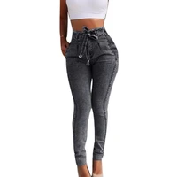 40hot plus size fashion belted high waist skinny jeans women stretch denim long pants