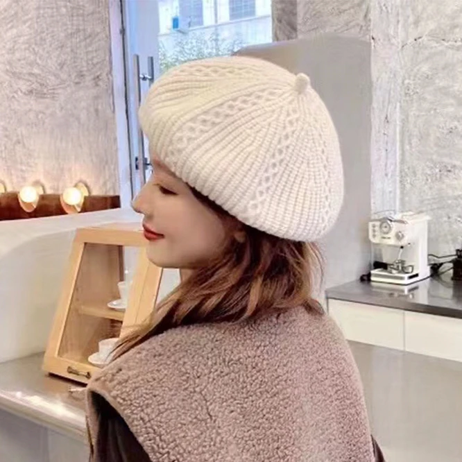 

Японский осенне-зимний вязаный берет, Женская Повседневная корейская модная Ретро-шапка художника для девушек, студенческий белый колледж...