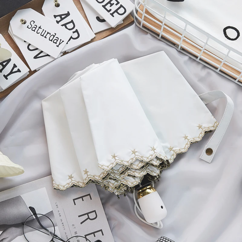 

Fully Automatic Fold Sun 3fold Umbrella Pink Girl Anti-UV Outdoor Steel Rain And Rain Shade Lace Paraguas Rain Gear BE50um