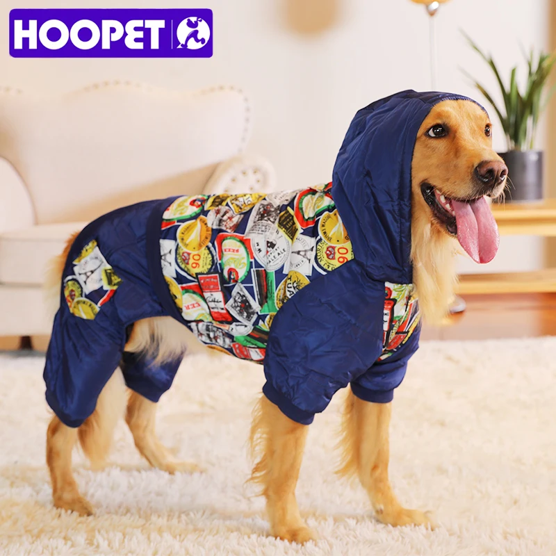 HOOPET новая одежда теплый хлопок досуг Стиль осень-зима синее пальто четыре ноги большие собаки модные принты