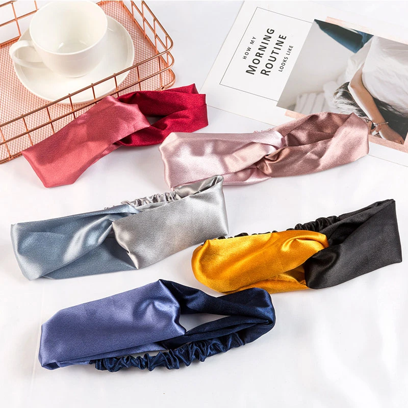 

Fashion Headbands For Women Elastic Hairband Knotted Double Color Satin Hair Accessories Girl Korean Soft Turban Sport Headdress