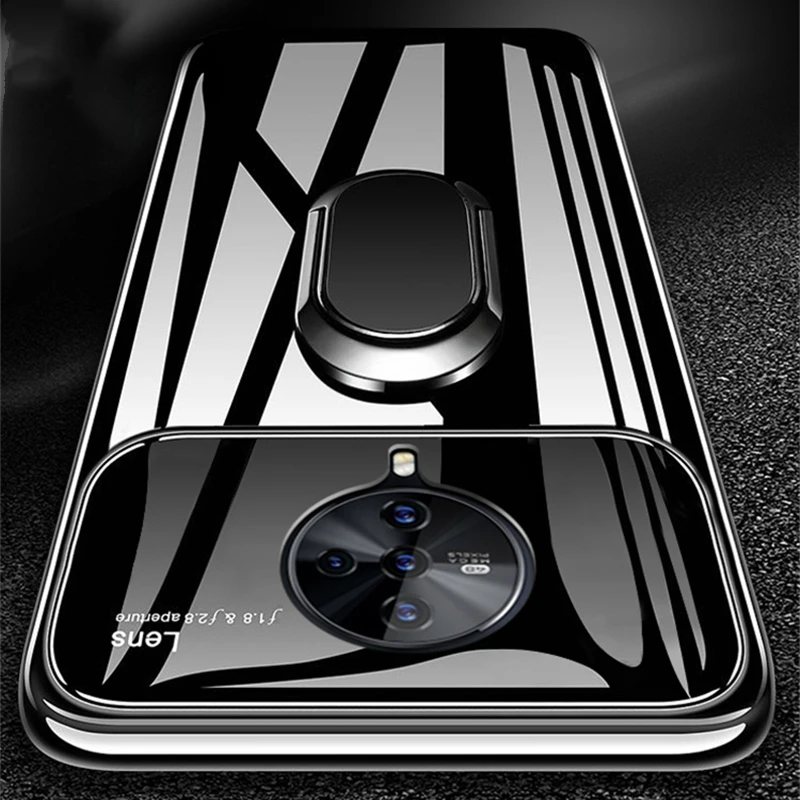 Роскошный зеркальный Тонкий чехол для POCO F2 Pro с кольцом-держателем пальца