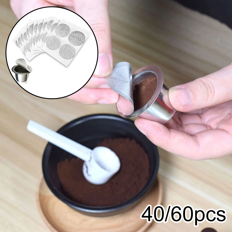 40 60/Pcs Aluminum Foil Coffee Capsule Seal Lids Pods Stickers For Nespresso Coffee Pod Film Reusable Italian Coffee Filters Lid