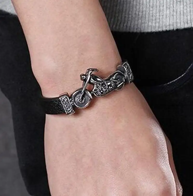 Silver Color Motorcycle Bracelet Men's Punk Metal Skull Fashion Trend Biker Jewelry Gift |