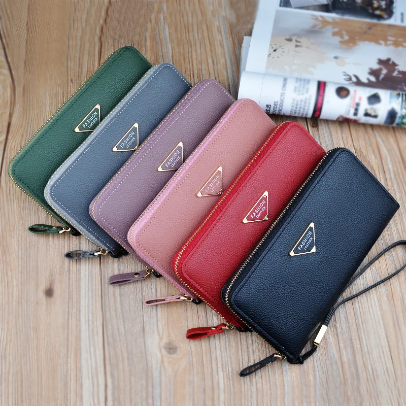 

Simple Solid Korean Lady Long Zipper Wallets Large-capacity Handbags Fashion Casual Lychee Pattern Luxury Low-key Business Purse