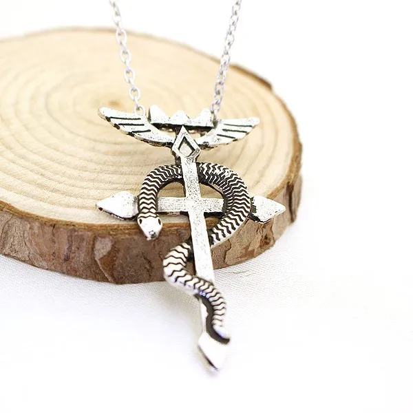 

Fullmetal Alchemist Edward Elric Chain Pendant Necklace Fashion Dragon Wing with Cross Punk Necklace Accessories