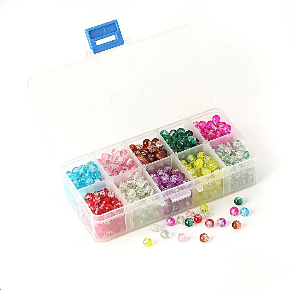 

8Seasons Glass Beads Round Mixed Crackle Handmade DIY Making Bracelets Women Fashion Jewelry About 9mm Dia. - 6mm Dia.1 Box