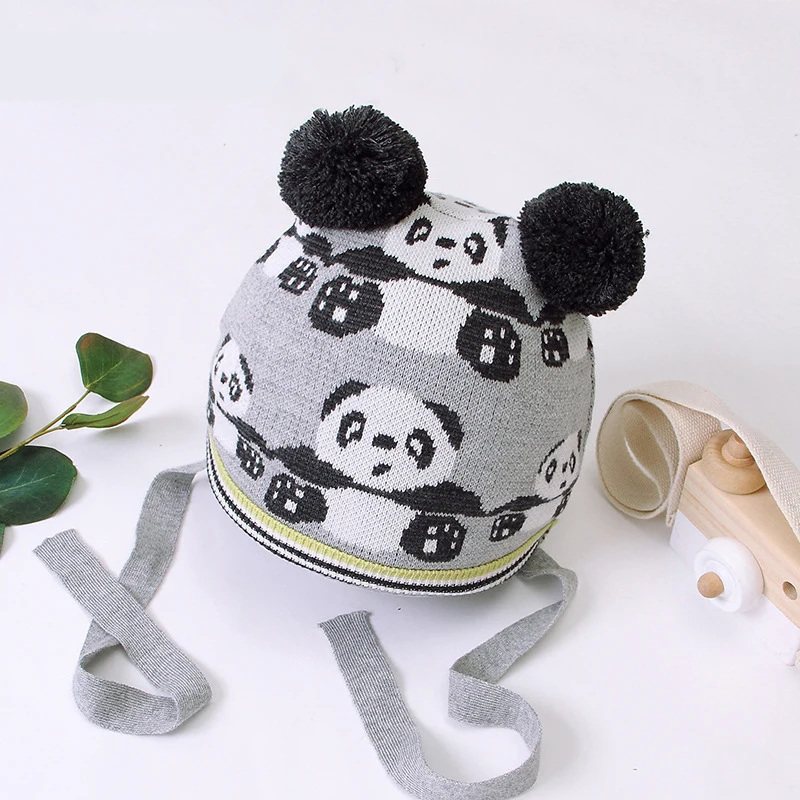 Шапка в клетку для новорожденных зимняя теплая детская шапка вязаная Милая