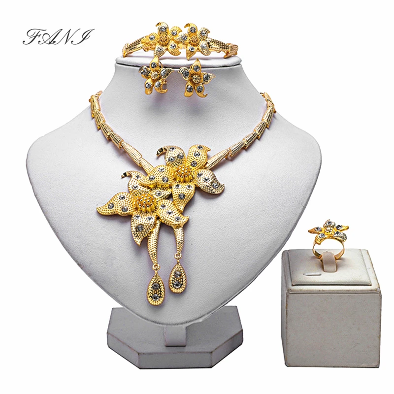 Fani модные африканские бусины Свадебные Ювелирные наборы Дубай золотой женский