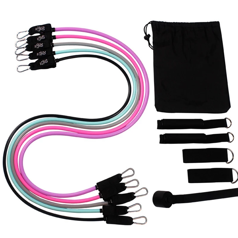 

11Pcs Resistance Bands Set Fitness Exercise Bands Yoga Elastic Pull Rope Belt TPE Tension Rope Stackable Up to 150 Lbs