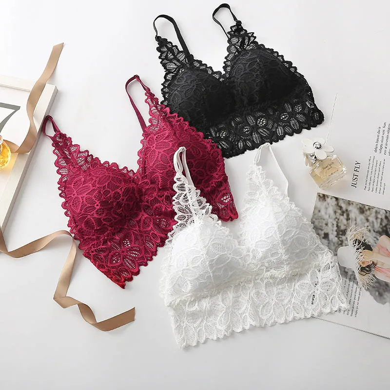 

Fashion Sexy Lace Beauty Back Bra Summer Backless Brassiere Lingerie French Triangle Cup Wireless Bras Padded Push Up Bralette