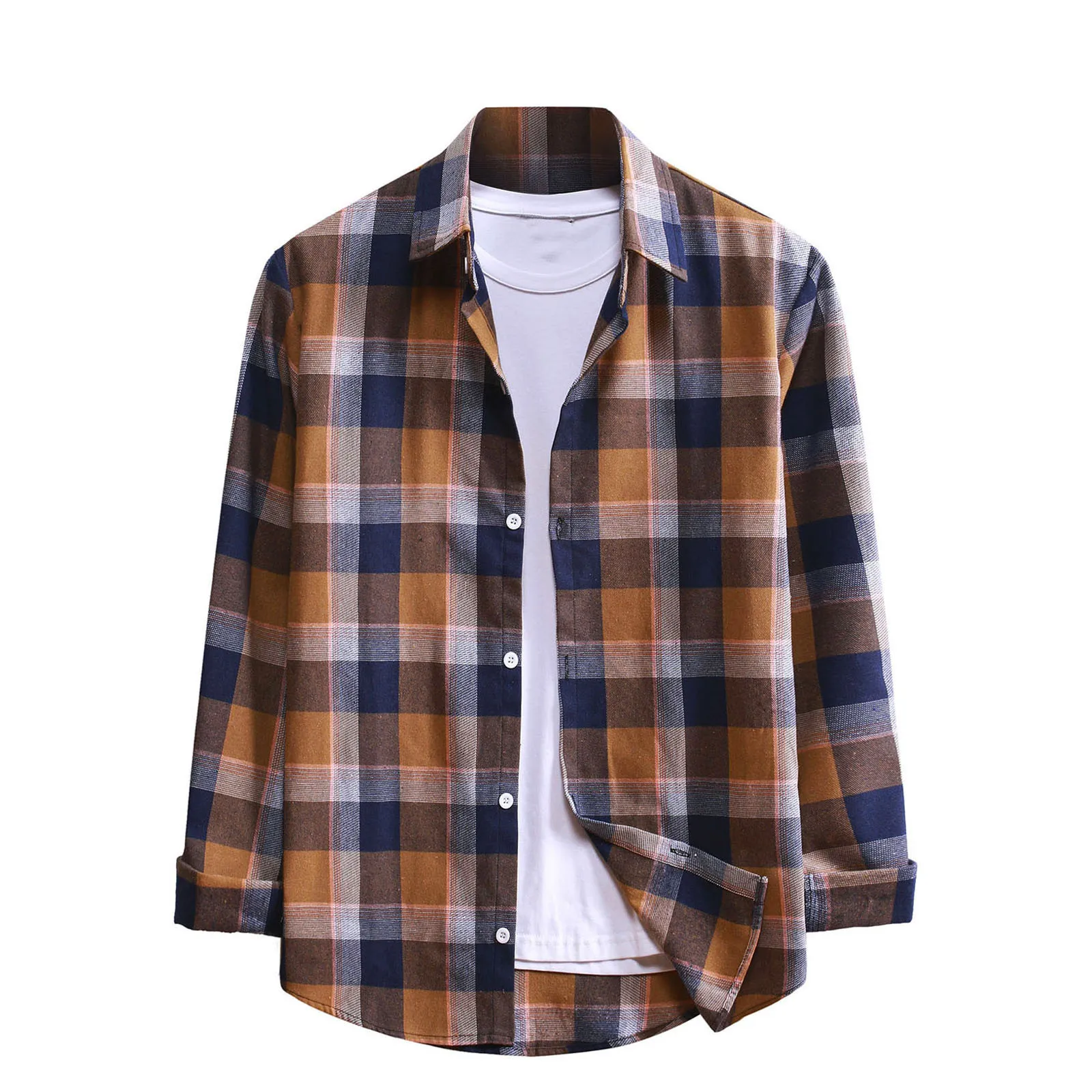 

Casual Shirt Blouse Top For Men Camisa Masculina Men's Fashion Plaid Button-down Shirts Soft Long Sleeve Winter Thick Gingham