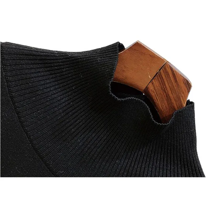 

2019 Spring Patchwork Pullovers Knitted Sweater For Women Turtleneck Flare Sleeve Irregular Female Jumper Sweaters Tide