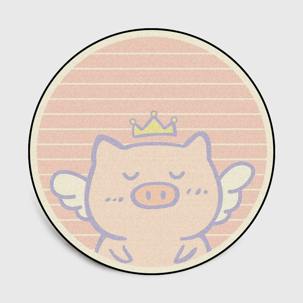 

Cute Cartoon Pink Crown Angel Piglet Cross-striped Circular Living Room Bedroom Stool Non-slip Mat CarpetCustom Size