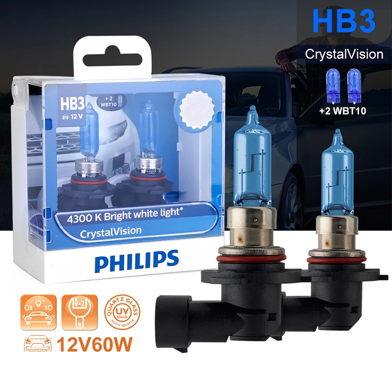 Philips HB3 галогенная 60/65 Вт 12 В Кристальное видение 4300K яркий белый светильник