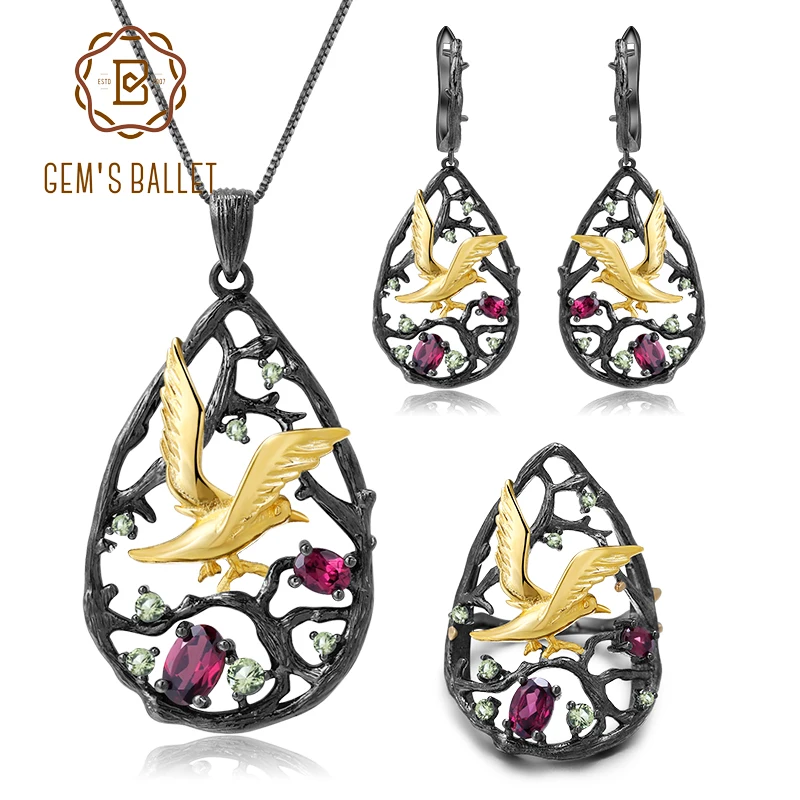 GEM'S балет натуральный гранат 925 пробы серебро Винтаж ожерелье наборы ручной