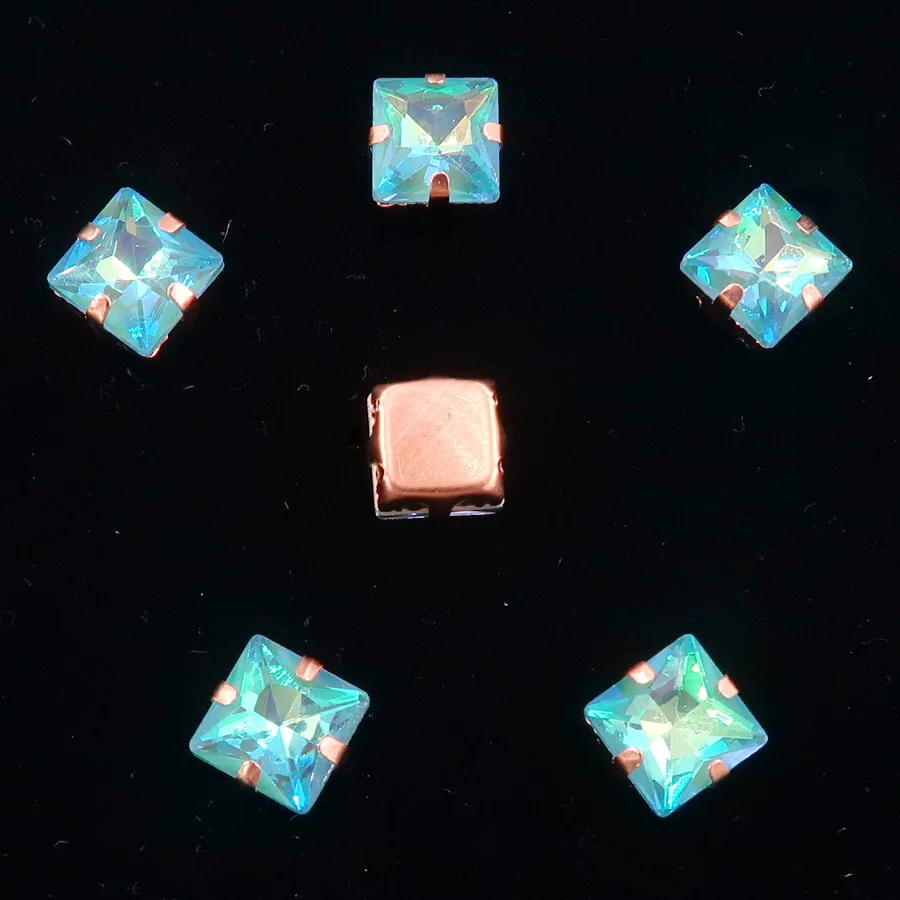 A13 Emerald AB Золото коготь настройки 50 шт./упак. с радужными или желейные АБ стекло с украшением в виде кристаллов 8mm квадратной формы пришить стразы кристаллы Аппликация «сделай сам» - Цвет: A13 Emerald AB