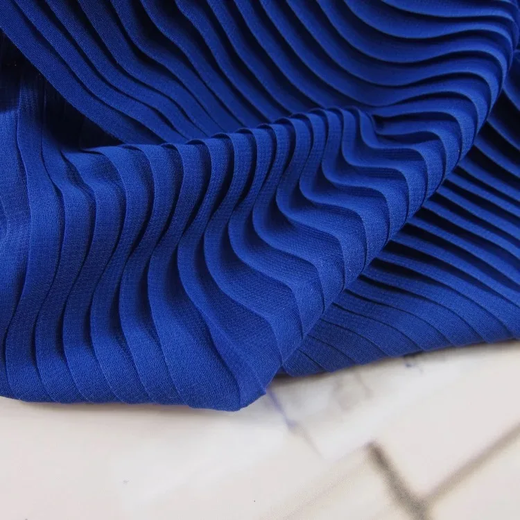 

3 yards Blue Chiffon Fabric Dark Green Chiffon Accordion Pleated Fabric For Pleated Dress