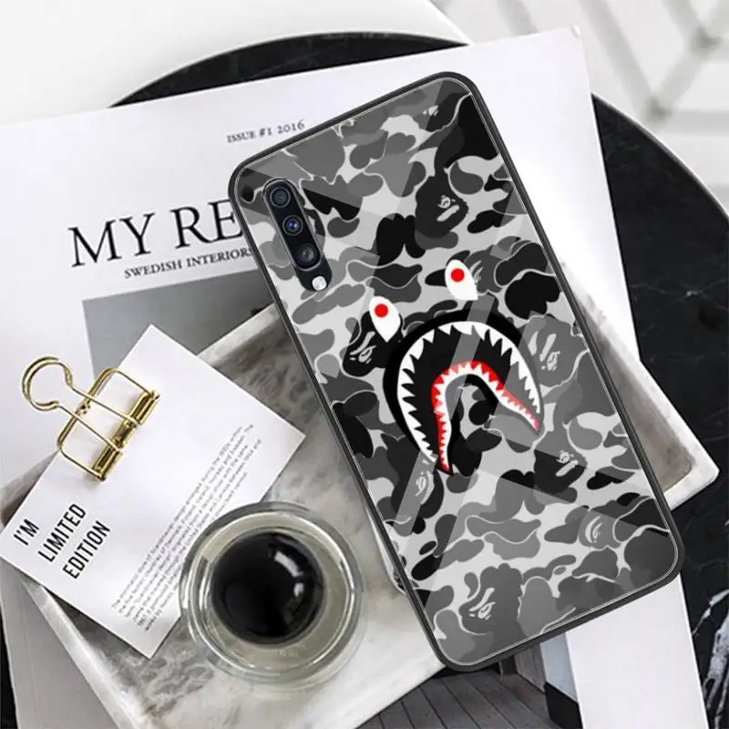

Bape camouflage shark skin Phone Case Tempered Glass For XiaoMi 8SE 6 8lite MIX2S Note 3 Redmi Note 7 5 4 Redmi 6A 5Plus 4X