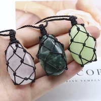 natural stone necklace green aventurinerose quartzaquatic agate net bag pendant charms unisex love romantic gift chain 405 cm