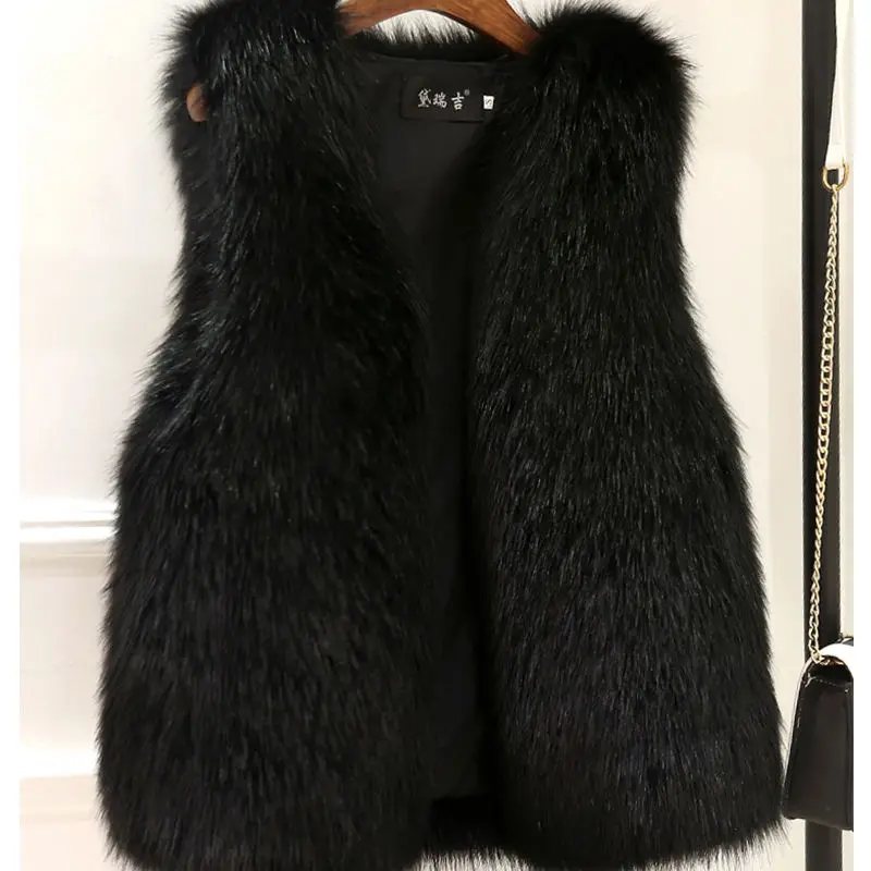 

Autumn Winter Faux Coat Women Elegant Sleeveless Long Vest Woman Casual Slim Luxury Thick Warm Fur Jacket