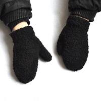 black childrens gloves winter cold protection warm knitted gloves childrens semi plush plus fleece gloves black gloves