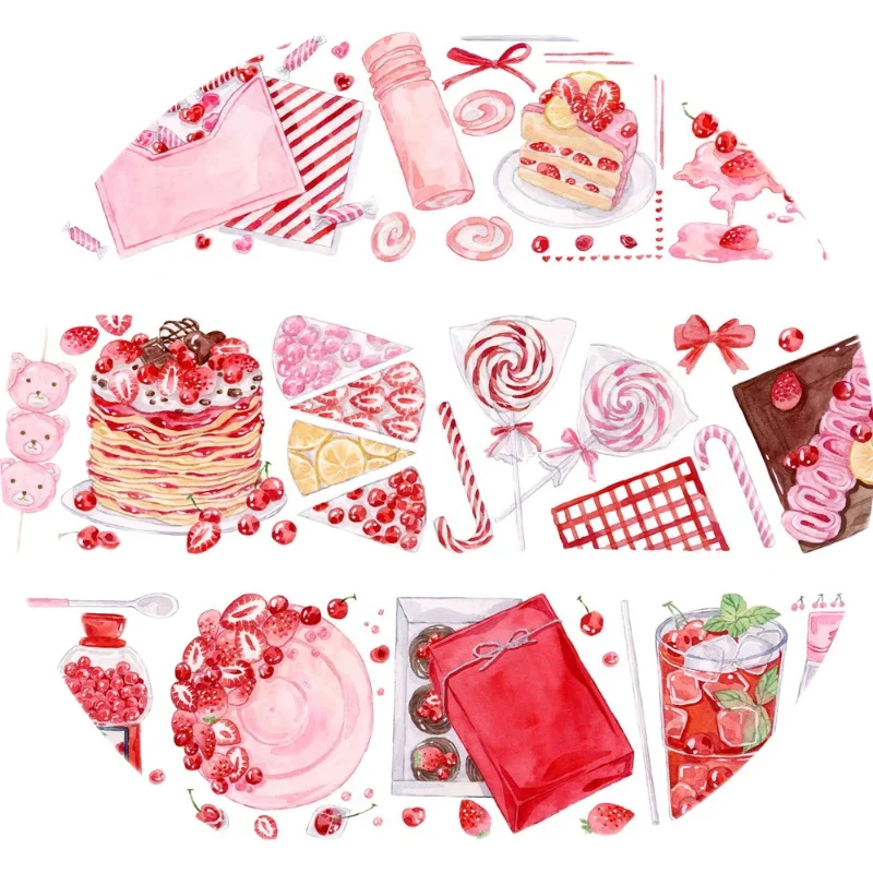 

Food Theme Cake Red Cherry Sweet Pet Tape Special Oil Journal Collage Decoration 2m