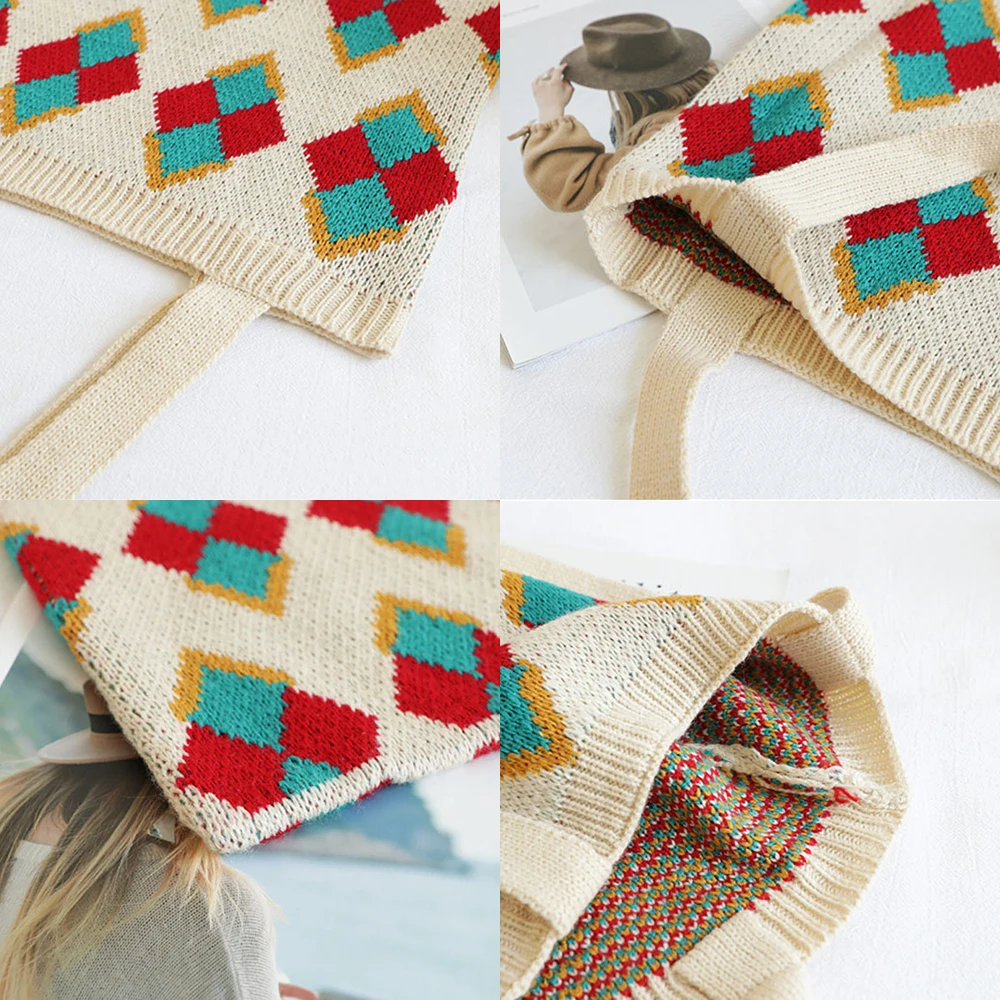 Вязаная крючком сумка-тоут с рисунком в виде ромбовидной решетки для подростков